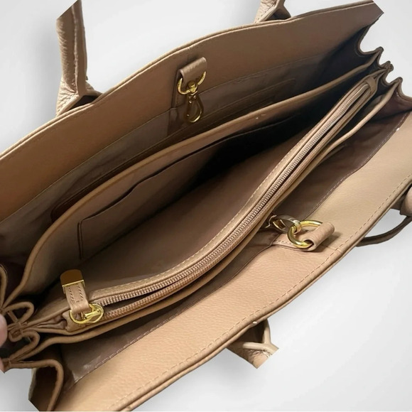JOY & IMAN Leather Camel Large Tote Bag W/ Multiple Compartments | NWOT - Picture 10 of 16